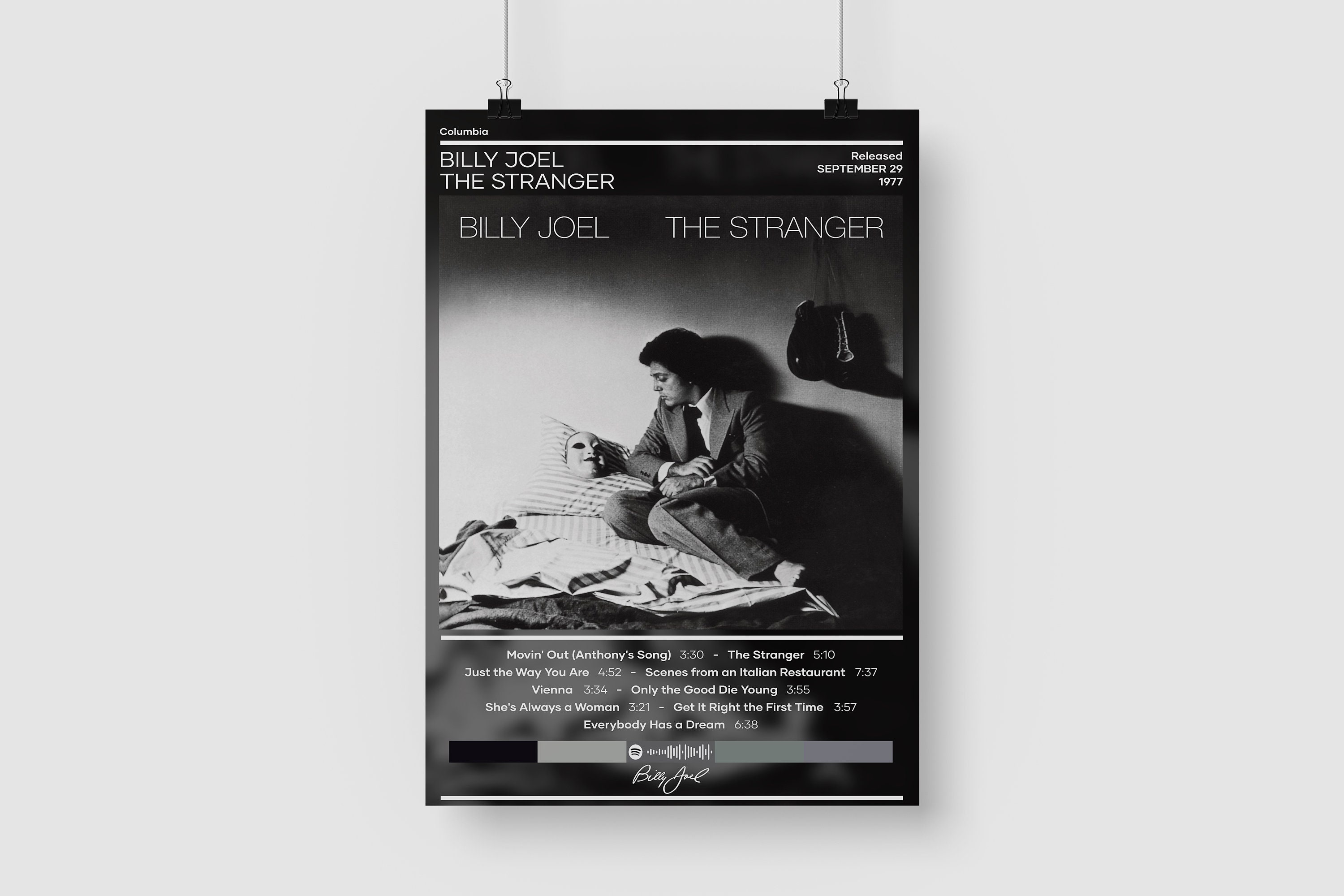 Billy Joel Poster | The Stranger Poster | Rock Music Poster | Album Cover Poster