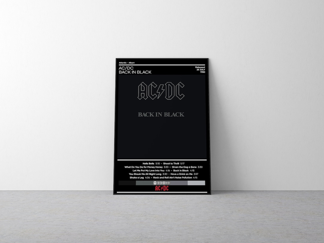AC/DC Poster Back in Black Poster Metal Music Poster Album Cover Poster ...