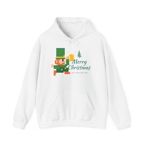 Merry Christmas Gamer Hoodie, Retro Gaming Sweatshirt, Unisex Holiday Apparel, Cozy Christmas Gift, Pixel Art Hooded Sweatshirt
