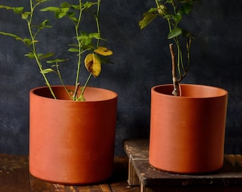 Simple & Minimalist Clay Pots, Outdoor Terracotta Pots, Earthen Planter, Handmade Cylinder Pots, Balcony Planters, Sleek and Stylish Planter