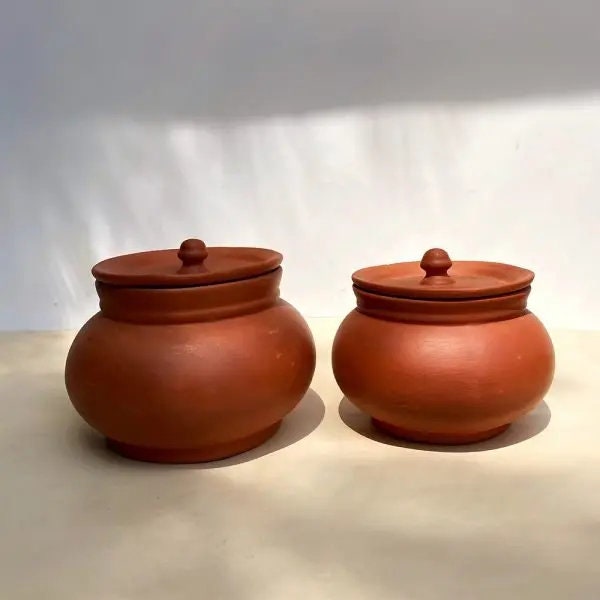 MITTI COOL Indian Clay Kadai/Earthen Kadai/Mud kadai/Clay pots for  Cooking/Biryani Pot for Cooking with Lid/Mitti Handi Earthen  Cookware_Unglazed for