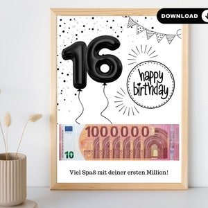 Geldgeschenk 16. Geburtstag Jungen | erste Million | DIY Geldgeschenk | Vorlage zum Selberdrucken | PDF