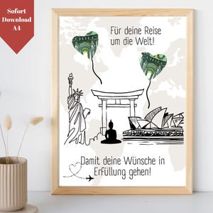 Geldgeschenk Reisekasse Wunscherfüller | Geldgeschenk Weltkarte | Geldgeschenk Weltreise Vorlage zum Ausdrucken | PDF