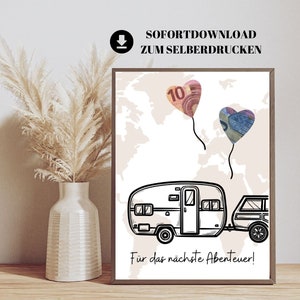 Geldgeschenk Wohnwagen | Geschenk für Camper | Geldgeschenk Reisekasse | Sofortdownload zum Selberdrucken