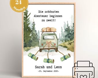 Van Wedding Cash Gift PDF Download | Camping Wedding Cash Gift | Personalized Wedding Gift for Campers