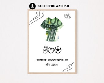 Camiseta de fútbol con regalo en efectivo | Cumple deseos | Descarga instantánea para autoimpresión