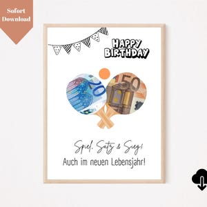 Geldgeschenk Tischtennis | Geburtstaggeschenk Tischtennisspieler | PDF Sofortdownload zum Selberdrucken