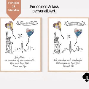 Personalized cash gift New York for wedding birthday honeymoon | PDF A4 template for printing | Cash gift travel fund USA