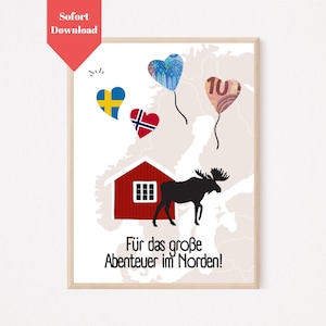 Geldgeschenk Norwegen Schweden Reise | Vorlage zum Selberdrucken | Reisekasse Norwegen Nordkap Schweden Skandinavien
