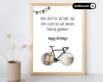 Bicicleta de regalo de dinero | Regalo para ciclistas | Regalo de cumpleaños bicicleta marido y mujer | Plantilla para imprimir tú mismo