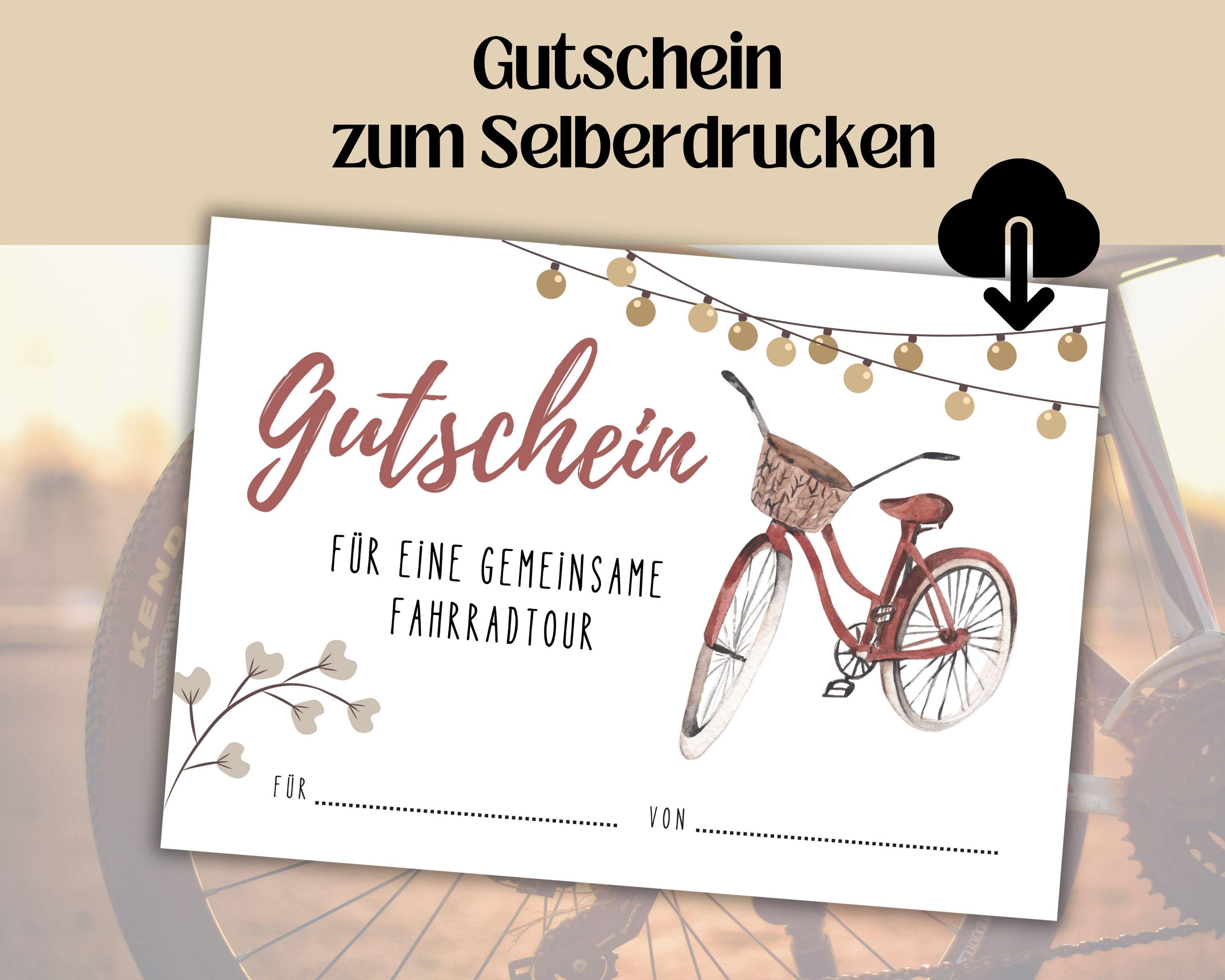 Gutschein Fahrradtour zum ausdrucken PDF Download | Fahrrad Gutschein  schenken | Geschenk Fahrradfahrer | Sofortdownload - Etsy sterreich