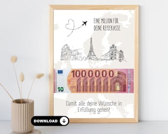 Cash gift travel fund wish fulfiller | first million | Cash gift world map | Cash gift world trip template to print