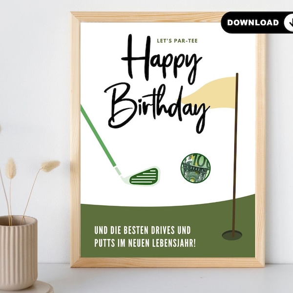 Cash gift for golf | Birthday gift for golfers | Instant download for self-printing