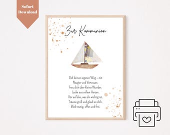 Regalo en efectivo para niños y niñas de comunión Descargar PDF A4 | Regalo en efectivo comunión diciendo barco | Plantilla de marco de fotos