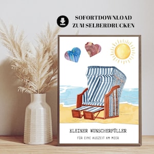 Desejo cumpridor dinheiro presente fundo de férias | Cadeira de praia para presente em dinheiro | Presente em dinheiro para relaxamento e bem-estar para imprimir você mesmo