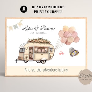 Personalized cash gift wedding caravan | Wedding gift caravan for campers | Download to print yourself
