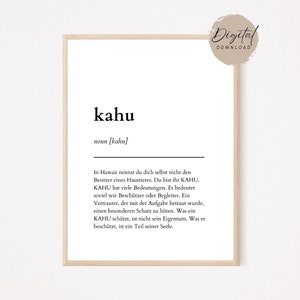 Kahu definition poster German | kahu Hawaiian meaning for pet owners | Dog poster with kahu definition | digital download
