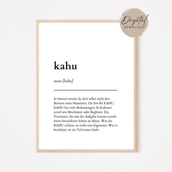 Kahu Definition Poster German | kahu hawaiian meaning pet owner | Dog poster with Kahu definition | digital download