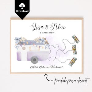Caravana de boda personalizada con regalo de dinero | Caravana de regalo de boda para campistas | Descargar para imprimir usted mismo