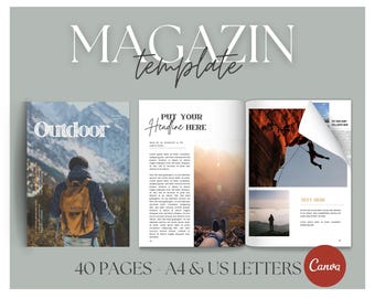 Plantilla de revista Canva | Plantilla de revista de viajes y actividades al aire libre | Guía de viajes | Plantilla de libro electrónico | Plantilla sencilla de Canva para revista