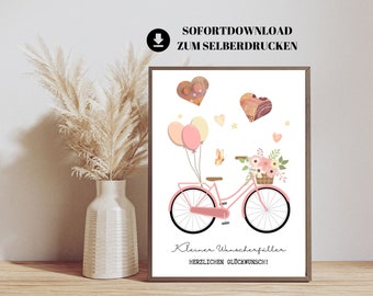 Wish-fulfilling bicycle | Cash gift bicycle | Gift cyclist | Instant download for self-printing