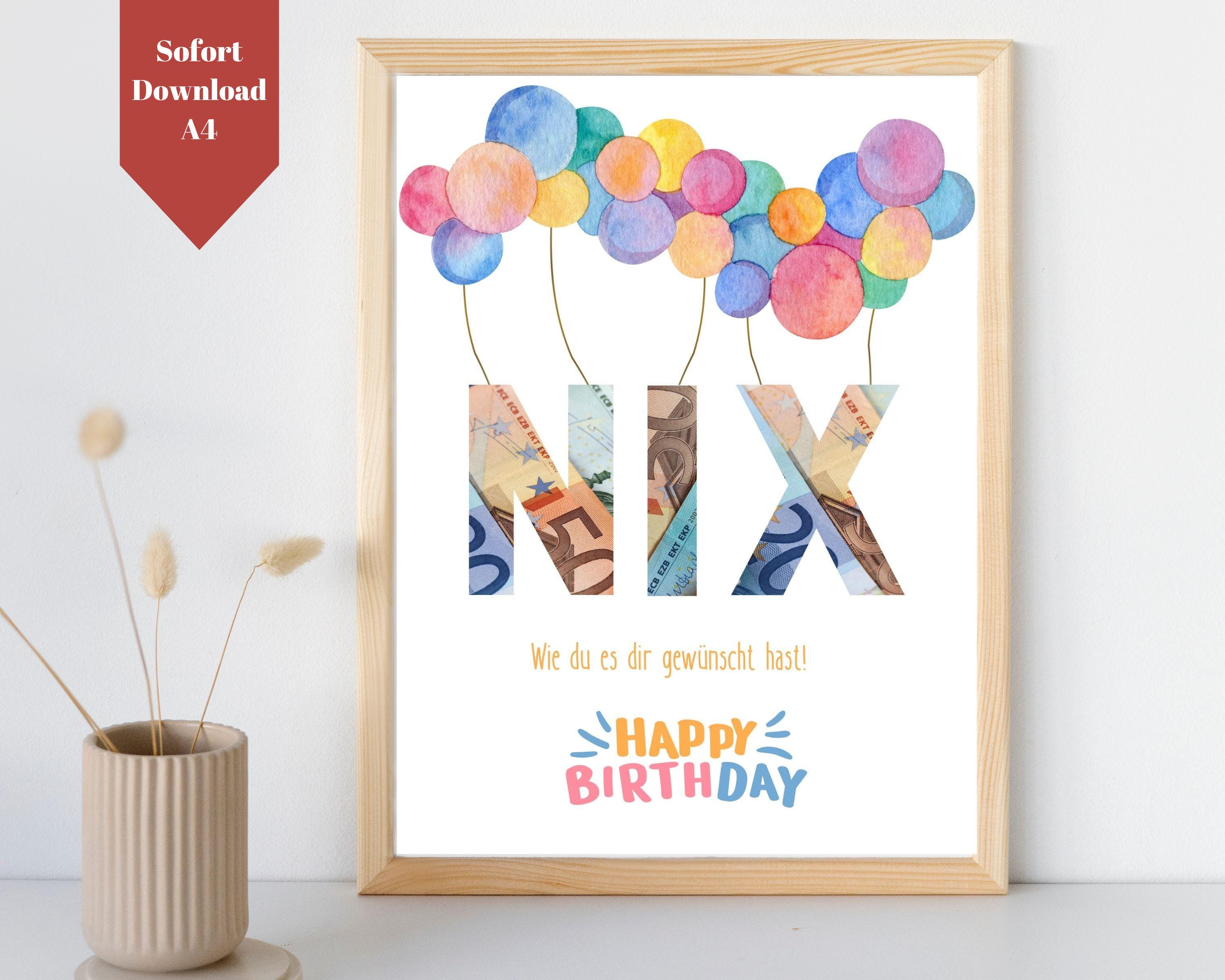 Money gift NOTHING birthday template | Funny money gift birthday | Money gift nothing template to print yourself | PDF Download