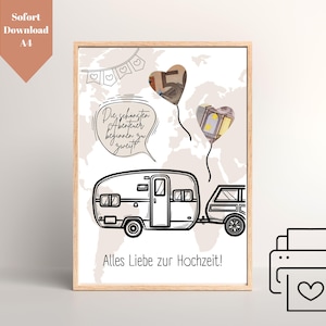 Geldgeschenk Hochzeit Wohnwagen PDF Vorlage zum drucken | Hochzeitsgeschenk für Camper | Geldgeschenk Flitterwochen | Sofortdownload