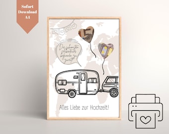 Cash Gift Wedding Caravan PDF Template for Printing | Wedding Gift for Camper | Cash Gift Honeymoon | Instant Download