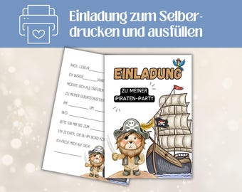 Pirate-themed children's birthday party invitation card (PDF download) | Pirate party invitation | Boys' birthday party invitation