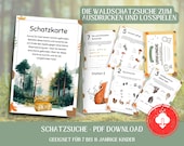 Wald Schatzsuche für Kinder zum drucken deutsch | Outdoor Schnitzeljagd für Kinder ab 7 | ideal für Kindergeburtstag | PDF Spiel Vorlage
