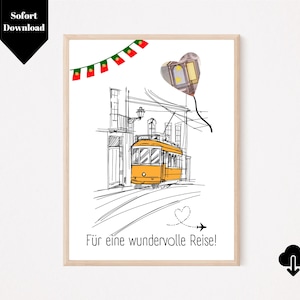 Cash gift Lisbon travel PDF A4 download | travel fund Portugal | Lisbon gift idea | printable template for cash gift