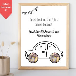 Geld cadeau rijbewijs | DIY geld cadeau auto | Sjabloon als download om zelf af te drukken