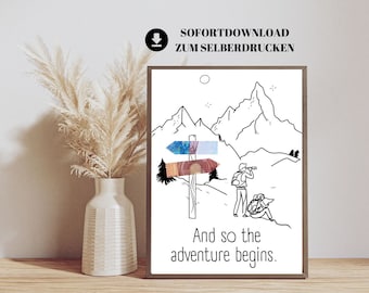 Cash gift hiking mountains couple | Travel fund cash gift wedding | Cash gift mountain hiking | Instant print (for self-printing)