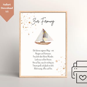 Regalo en efectivo para confirmación Descargar PDF A4 | Confirmación de regalo en efectivo diciendo barco | plantilla imprimible para marcos de fotos