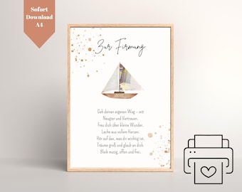 Confirmation Gift Download PDF A4 | Confirmation Gift Saying Boat | Printable template for picture frames