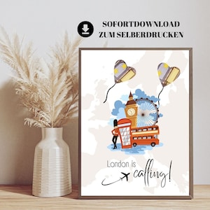 Money gift London trip | Travel fund London | London voucher | printable template for DIY money gift
