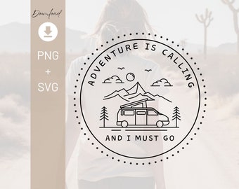 Adventure VW Bulli Grafik, Camper Van Svg PNG, Vanlife Roadtrip Png Svg, Mountain Circle Svg PNG, T5 Campervan, T4 Campervan