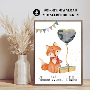 Regalo de dinero para el cumpleaños de los niños | Zorro cumplidor de deseos | Chica de regalo de dinero | Chico de regalo de dinero | Descarga instantánea para imprimir usted mismo