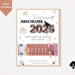 Geldgeschenk Abschluss erste Million Download PDF A4 | Geschenk Schulabschluss | Ausbildung Abschluss Geschenk | Vorlage zum Drucken