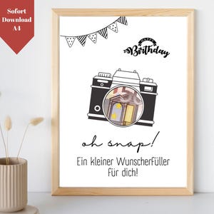 Appareil photo cadeau de photographie de cadeau d’argent | Cadeau pour photographe | De l'argent pour un appareil photo | Anniversaire cadeau d’argent | modèle PDF imprimable