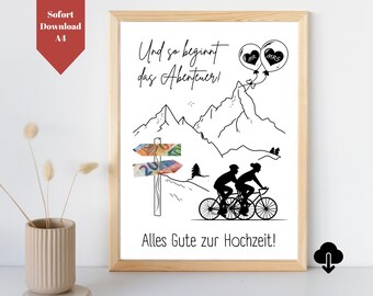 Wedding money gift for cyclists | Beautifully packaged wedding money gift for cyclists | PDF A4 instant download
