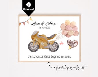 Personalized Money Gift Wedding Motorcycle PDF | Wedding Gift for Bikers | Download to print yourself