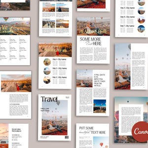Puede incluir: Una maqueta de revista de viajes con fondo blanco y una variedad de im&aacute;genes y texto. La revista presenta un itinerario de viaje, una cita y un encabezado de texto de dos l&iacute;neas. La revista est&aacute; dise&ntilde;ada en un patr&oacute;n de cuadr&iacute;cula con una variedad de im&aacute;genes y texto.