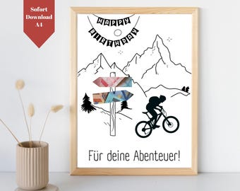 Cash gift for mountain bikers | Gift for cyclists | Birthday gift for mountain bikers for men and women | Template for self-printing PDF A4