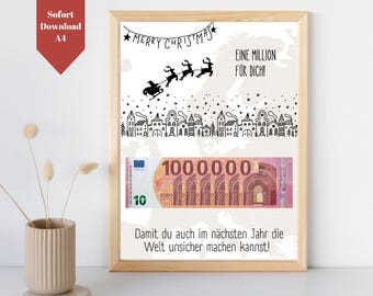First Million Christmas Cash Gift | Christmas Cash Gift Travel | Printable Template | PDF
