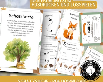 Waldschatzsuche Frühling für Kinder zum drucken | Outdoor Schnitzeljagd für Kinder ab 7 | ideal für Kindergeburtstag | PDF Spiel Vorlage