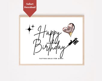 Cash gift tattoo voucher | Give money for a tattoo | Make a cash gift for a tattoo | Cash gift birthday | Printable PDF template