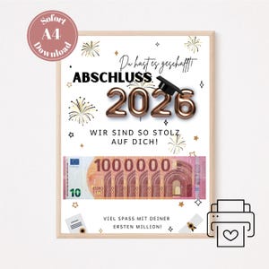 卒業祝いの金銭ギフト：最初の100万ドル（PDF A4ダウンロード）｜学校卒業祝い｜教育卒業祝い｜印刷可能なテンプレート