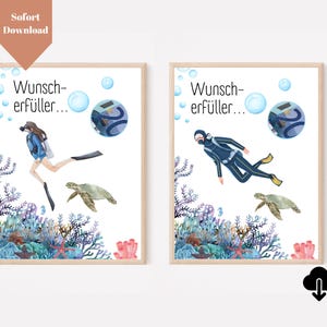Geldgeschenk Tauchen für Tauch-Urlaub PDF A4 Vorlage | Geldgeschenk Taucher und Taucherin | Geldgeschenk Reise | Doppelpack Druckbar