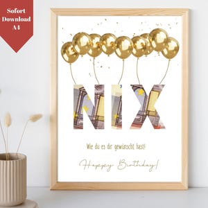 Money gift NOTHING birthday template | Funny money gift birthday | Money gift nothing template to print yourself | PDF Download